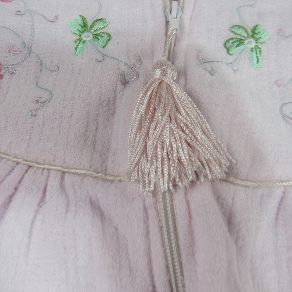 Amanda Paige Womens 2X Pink Floral Embroidered Zip Front House Coat Robe Tassel - Picture 3 of 8